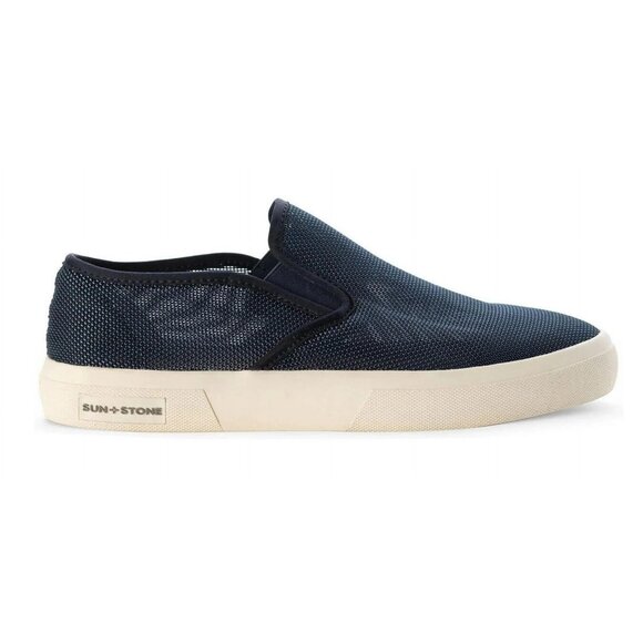 Sun Stone Men's Slip-On Sneakers Breathable Goring Round Toe Navy White 10.5 - Picture 2 of 5